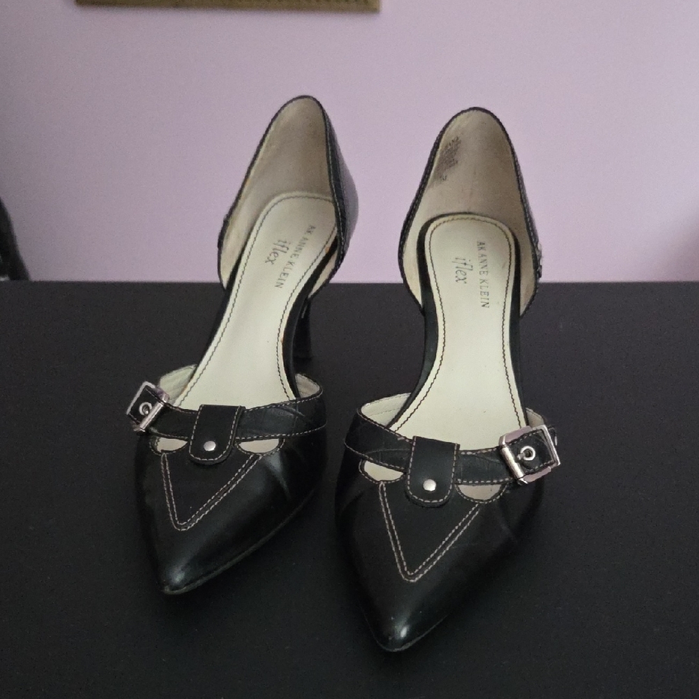 Anne Klein Black Pointed D'Orsay Buckle Pumps